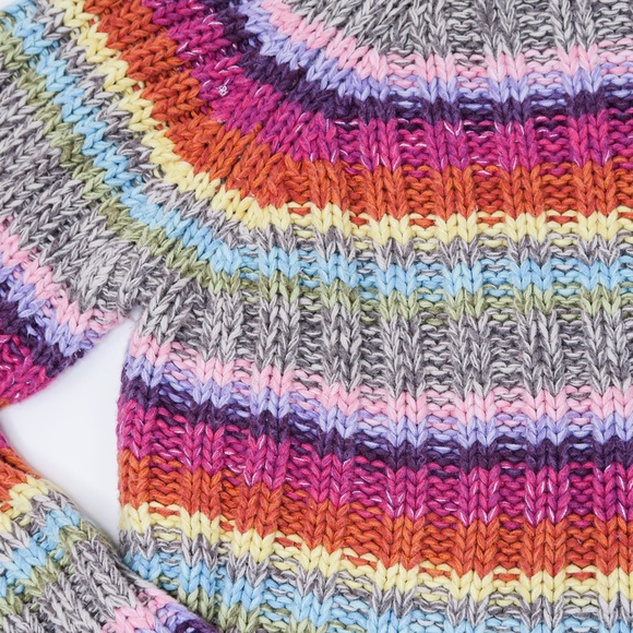 Vintage 90s Rocket 898 Rainbow Striped Knit Turtleneck Sweater - Picture 6 of 7